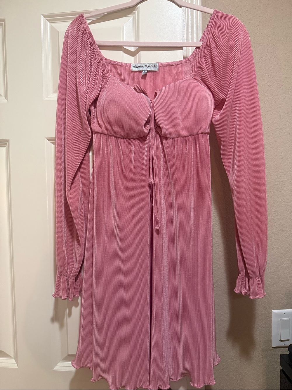 Almost Famous Dusty Rose Long Sleeve Pleated Mini Dress